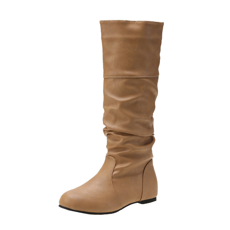 Lässige Damen-Reitstiefel mit hoher Taille und runder Zehenpartie - 5 - Jasminaboutique.com