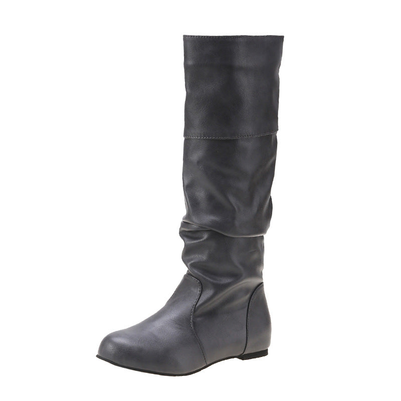 Lässige Damen-Reitstiefel mit hoher Taille und runder Zehenpartie - 6 - Jasminaboutique.com