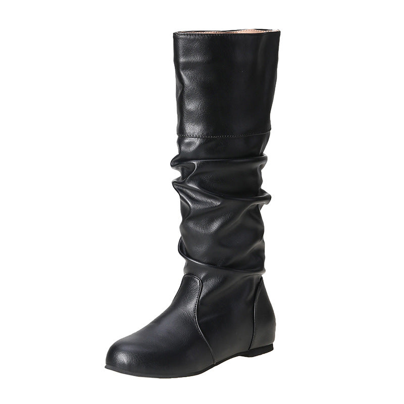 Lässige Damen-Reitstiefel mit hoher Taille und runder Zehenpartie - 7 - Jasminaboutique.com