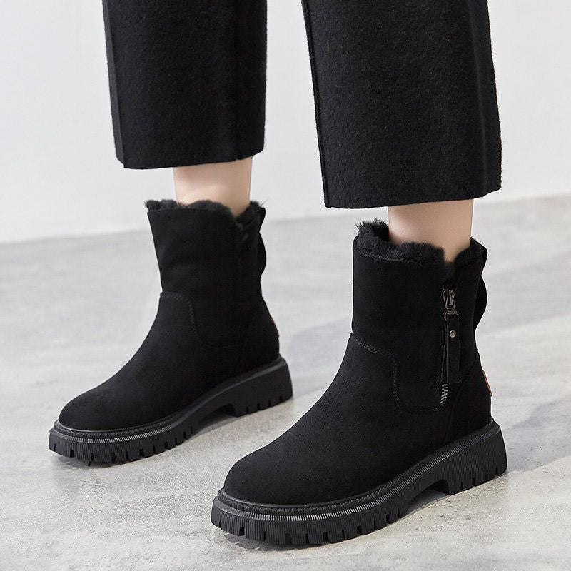 Damen-Stiefeletten mit niedrigem, quadratischem Absatz und weichem Futter - 1 - Jasminaboutique.com