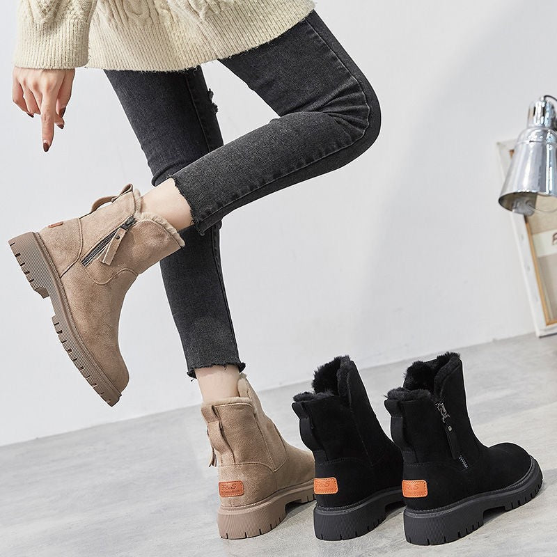 Damen-Stiefeletten mit niedrigem, quadratischem Absatz und weichem Futter - 3 - Jasminaboutique.com