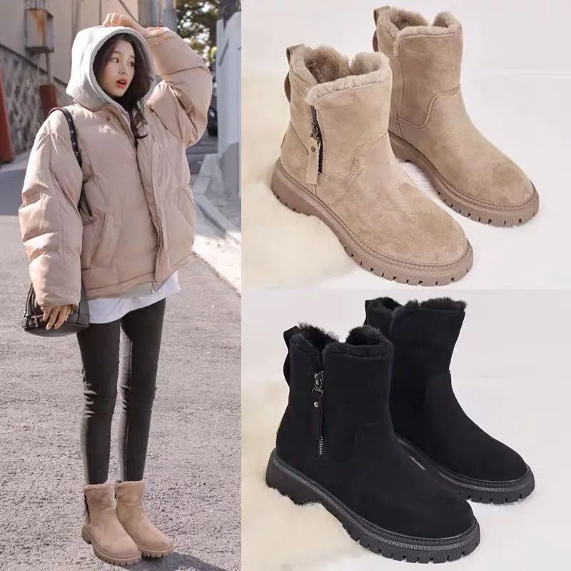 Damen-Stiefeletten mit niedrigem, quadratischem Absatz und weichem Futter - 6 - Jasminaboutique.com