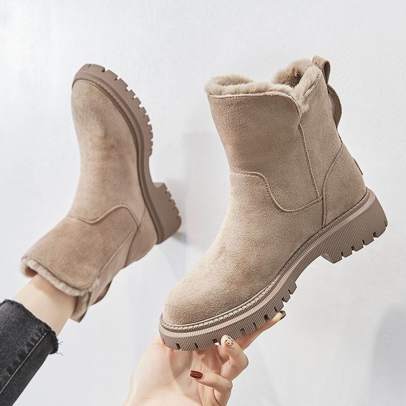 Damen-Stiefeletten mit niedrigem, quadratischem Absatz und weichem Futter - 7 - Jasminaboutique.com