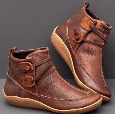 Damen-Stiefeletten mit runder Zehenpartie und flacher Sohle - 5 - Jasminaboutique.com