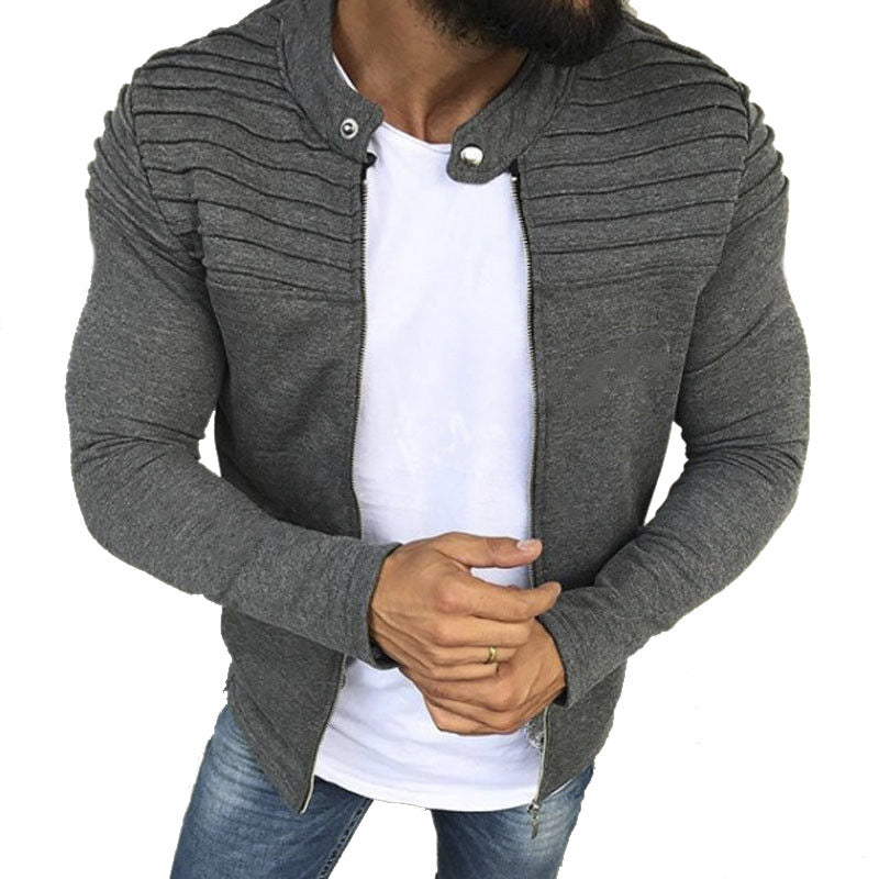 Lässige Herrenjacke mit Reißverschluss und geripptem Design - 3 - Jasminaboutique.com