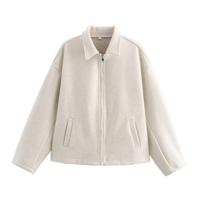Lässige Damenjacke in lockerer Passform mit Reißverschluss - 1 - Jasminaboutique.com