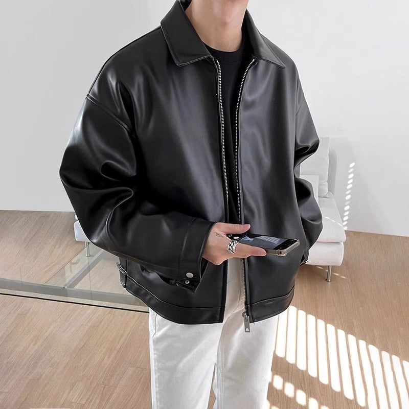 Herren-Bikerjacke mit lockerer Passform und Reißverschluss - 2 - Jasminaboutique.com