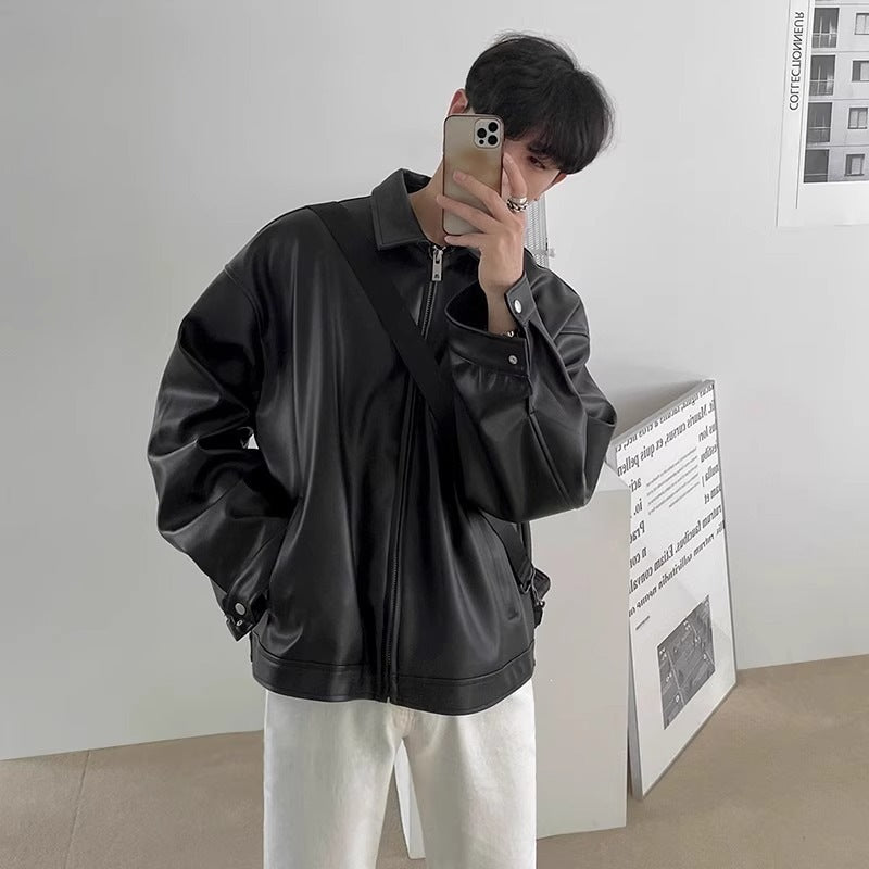 Herren-Bikerjacke mit lockerer Passform und Reißverschluss - 4 - Jasminaboutique.com