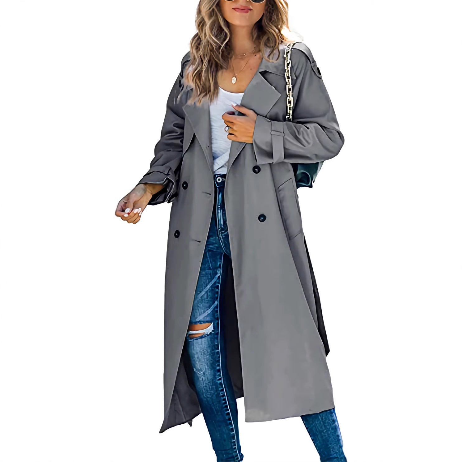 Damen-Trenchcoat in Midi-Länge mit Zweireiher-Verschluss - 1 - Jasminaboutique.com
