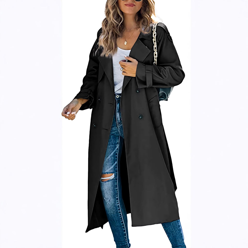 Damen-Trenchcoat in Midi-Länge mit Zweireiher-Verschluss - 2 - Jasminaboutique.com
