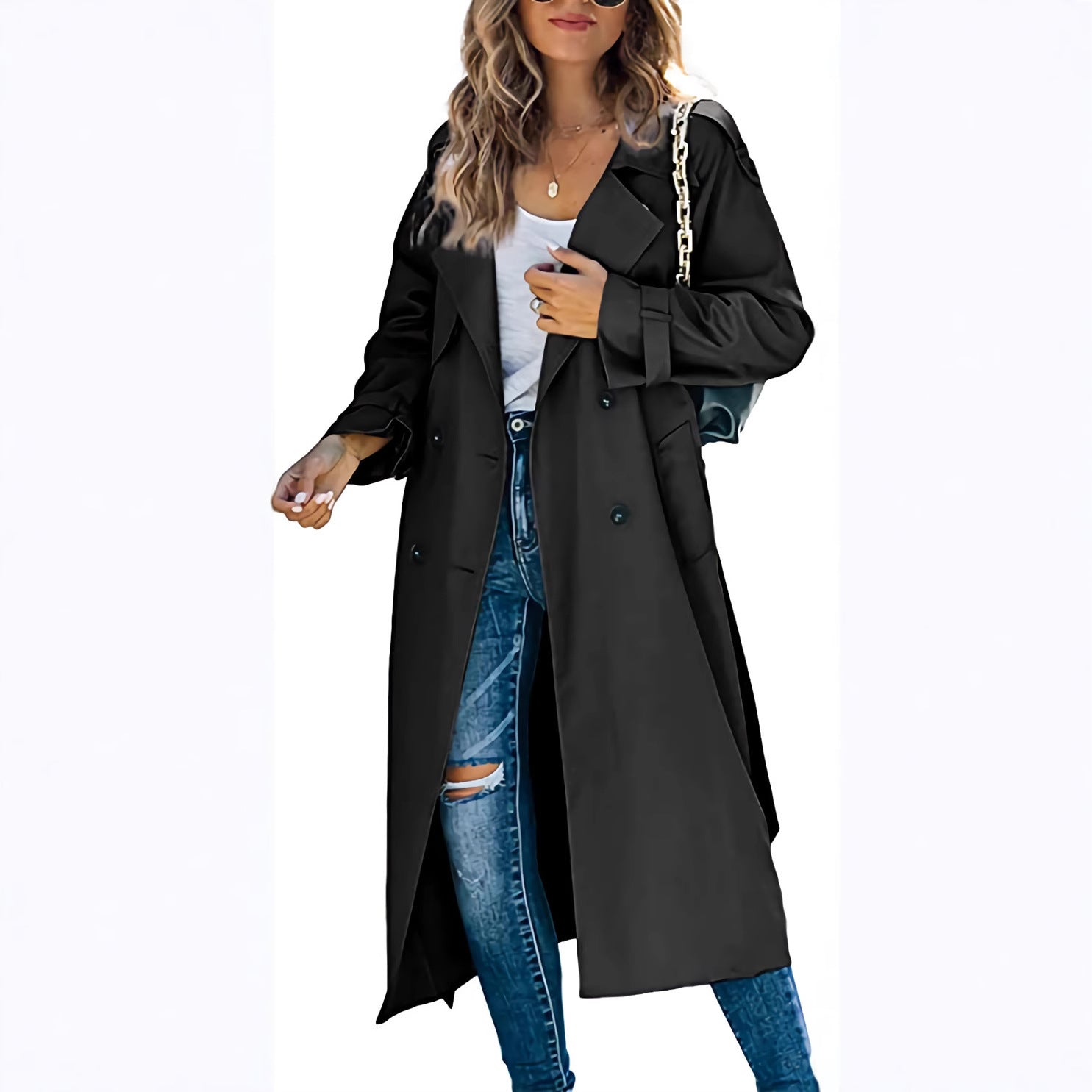 Damen-Trenchcoat in Midi-Länge mit Zweireiher-Verschluss - 2 - Jasminaboutique.com