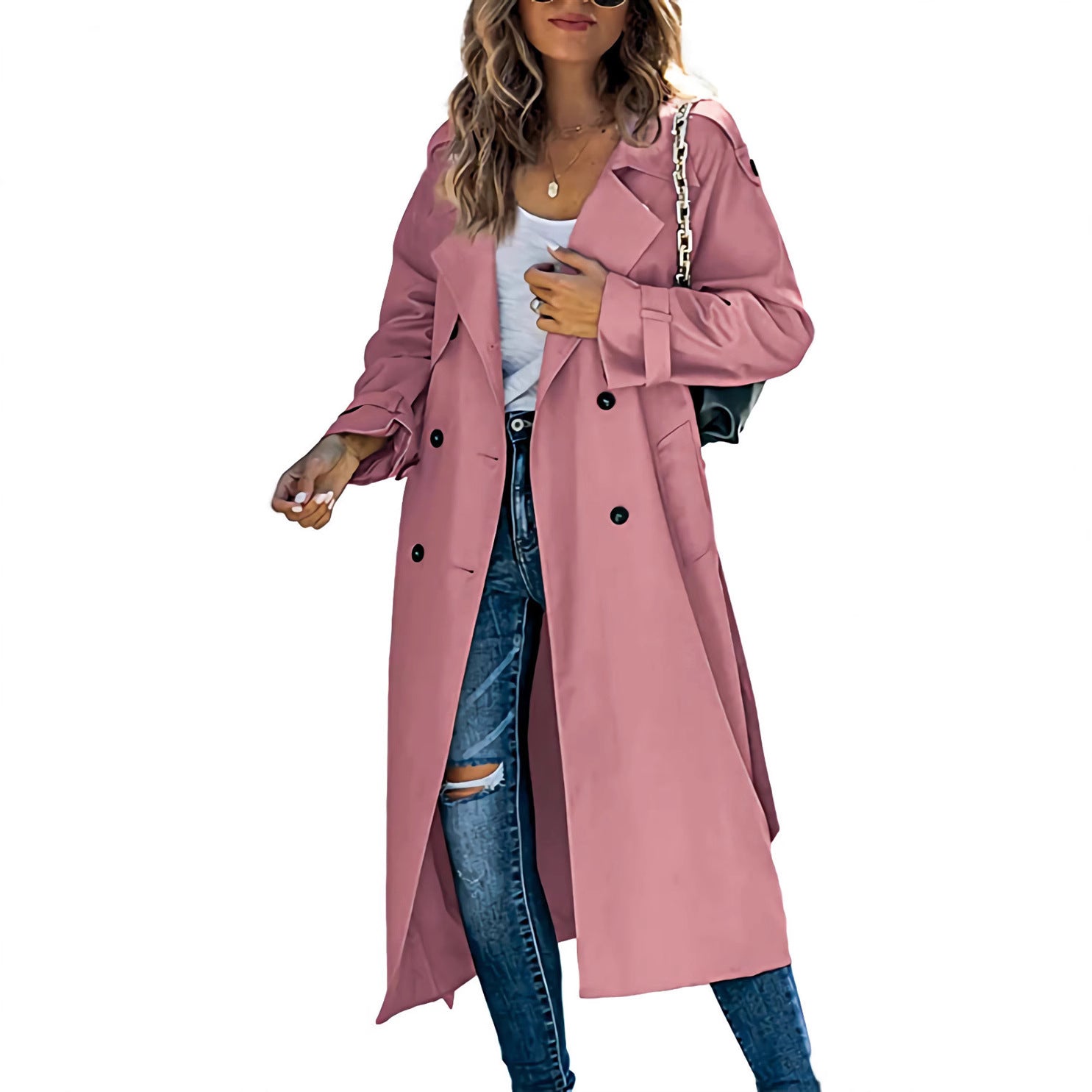 Damen-Trenchcoat in Midi-Länge mit Zweireiher-Verschluss - 4 - Jasminaboutique.com