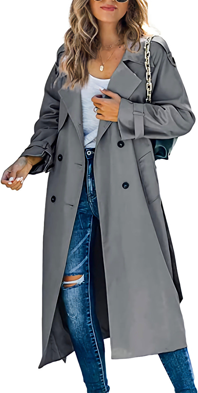 Damen-Trenchcoat in Midi-Länge mit Zweireiher-Verschluss - 10 - Jasminaboutique.com