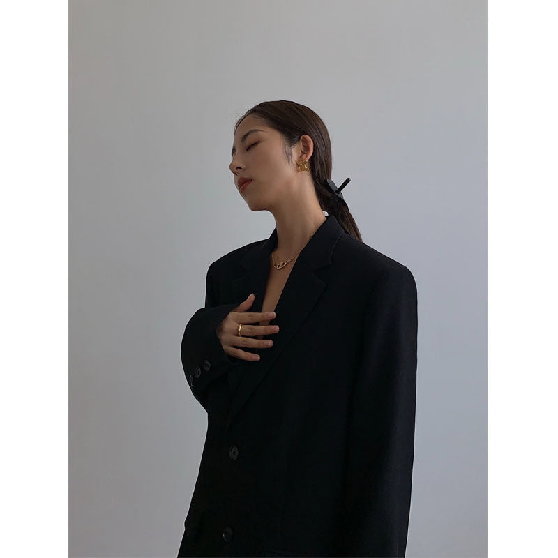 Damenblazer in lockerer Passform mit klassischem Revers und Knopfleiste - 2 - Jasminaboutique.com