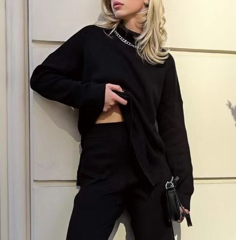 Damen-Strickpullover mit hohem Kragen und lockerer Passform - 2 - Jasminaboutique.com