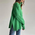 Damen-Strickpullover mit hohem Kragen und lockerer Passform - 4 - Jasminaboutique.com