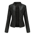 Schmal geschnittene Damen-Lederjacke mit Stehkragen und Reißverschlussdetails - 6 - Jasminaboutique.com
