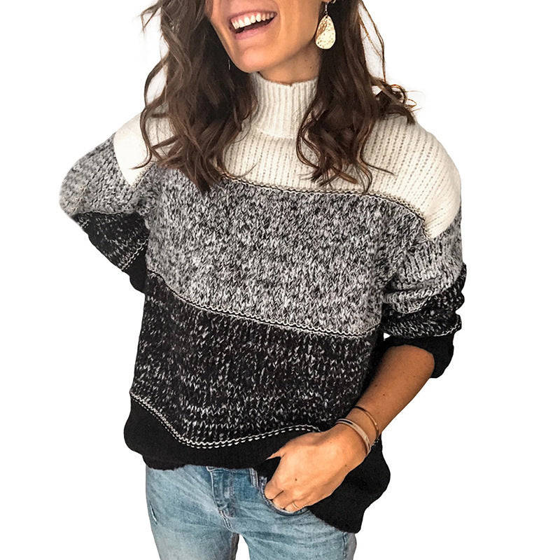Damenpullover mit Rollkragen und Farbblöcken in lockerer Passform - 1 - Jasminaboutique.com