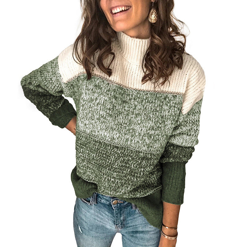 Damenpullover mit Rollkragen und Farbblöcken in lockerer Passform - 2 - Jasminaboutique.com
