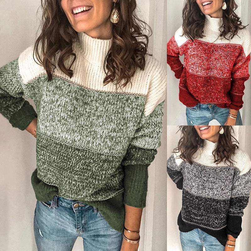 Damenpullover mit Rollkragen und Farbblöcken in lockerer Passform - 3 - Jasminaboutique.com