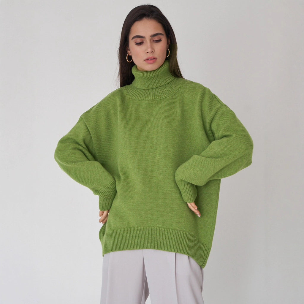 Damenpullover in lockerer Passform mit Rollkragen und langen Ärmeln - 1 - Jasminaboutique.com