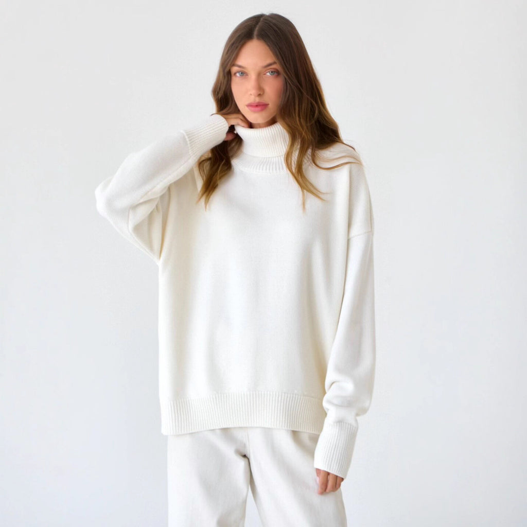 Damenpullover in lockerer Passform mit Rollkragen und langen Ärmeln - 2 - Jasminaboutique.com