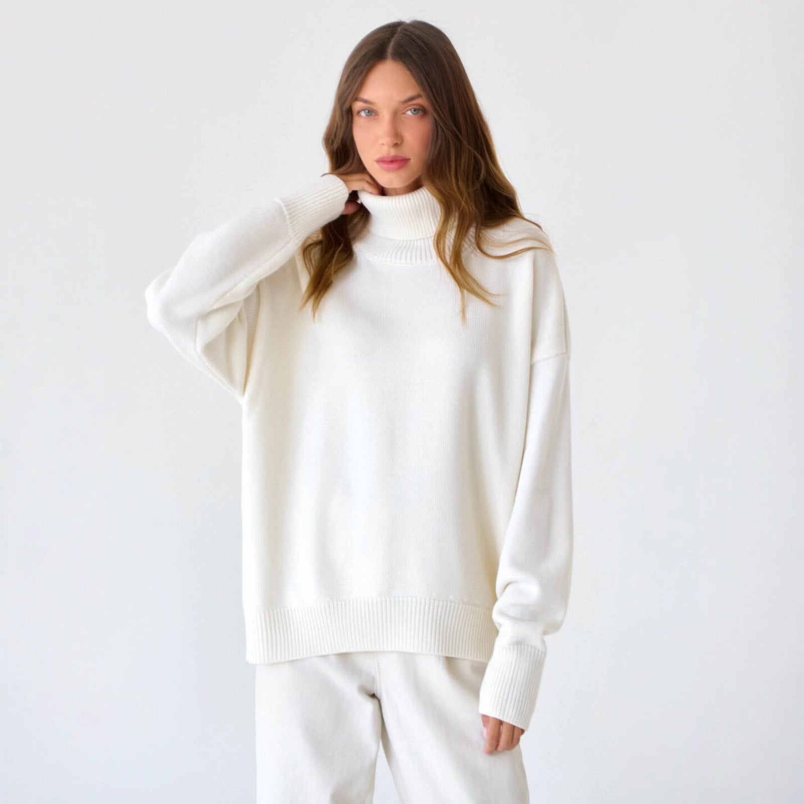 Damenpullover in lockerer Passform mit Rollkragen und langen Ärmeln - 2 - Jasminaboutique.com
