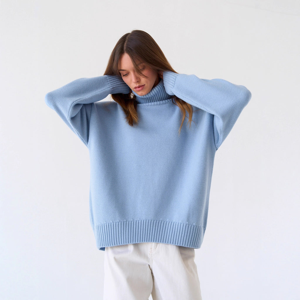 Damenpullover in lockerer Passform mit Rollkragen und langen Ärmeln - 8 - Jasminaboutique.com