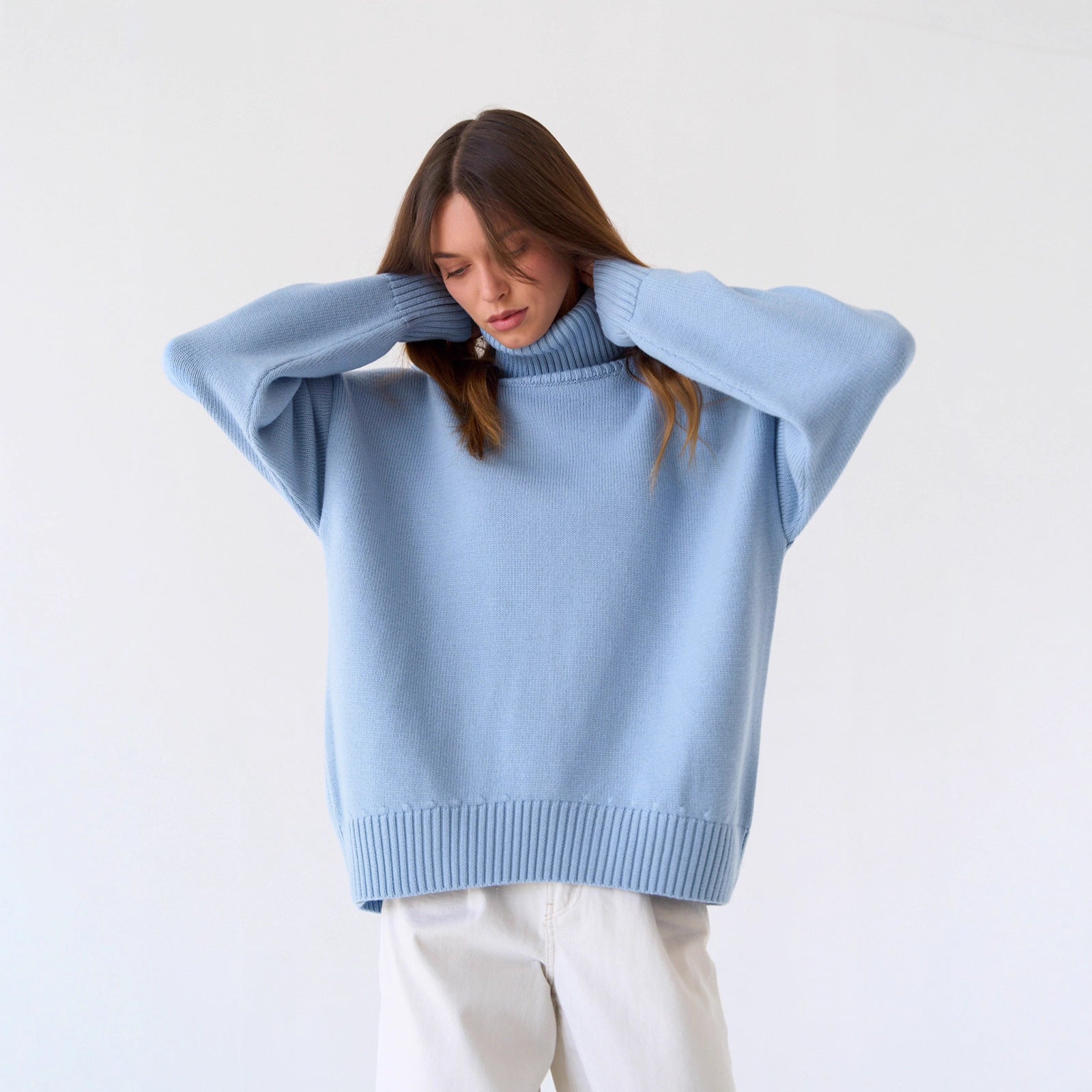Damenpullover in lockerer Passform mit Rollkragen und langen Ärmeln - 8 - Jasminaboutique.com