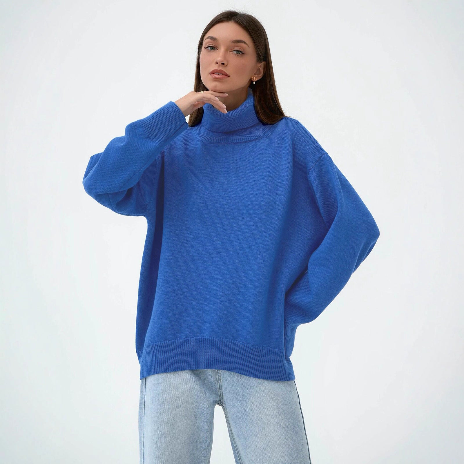 Damenpullover in lockerer Passform mit Rollkragen und langen Ärmeln - 9 - Jasminaboutique.com