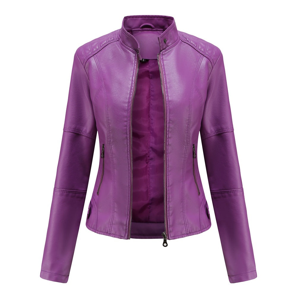 Moto-Jacke für Damen aus Kunstleder mit Reißverschluss vorne und Taschen - 1 - Jasminaboutique.com