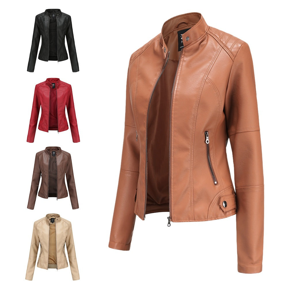 Moto-Jacke für Damen aus Kunstleder mit Reißverschluss vorne und Taschen - 2 - Jasminaboutique.com