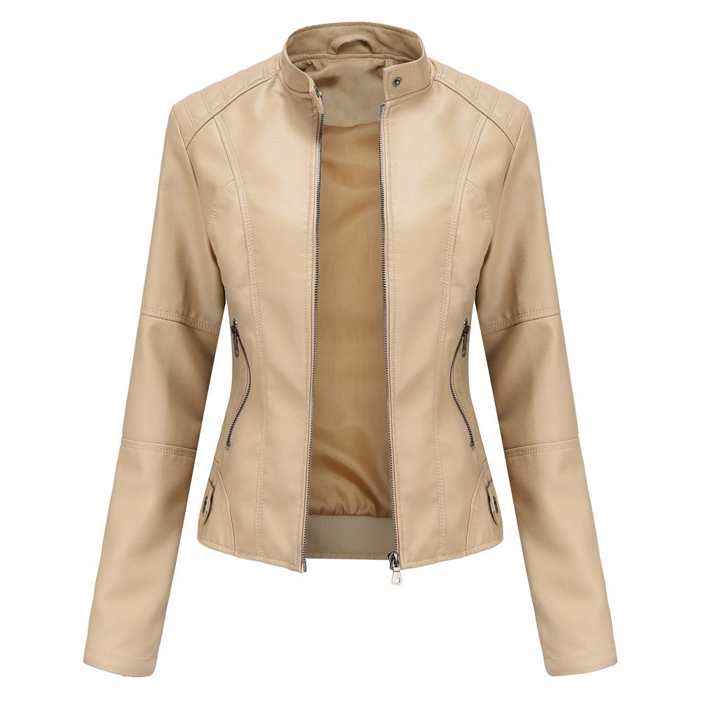 Moto-Jacke für Damen aus Kunstleder mit Reißverschluss vorne und Taschen - 4 - Jasminaboutique.com