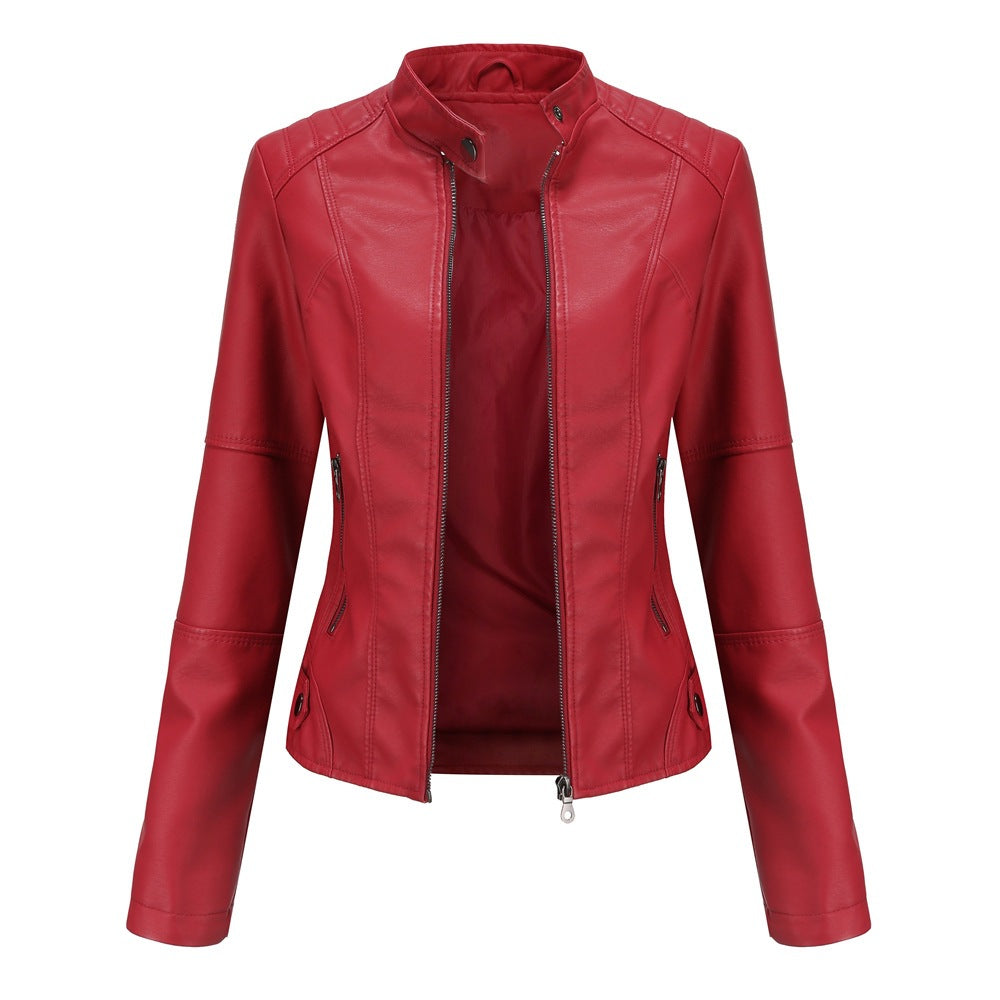 Moto-Jacke für Damen aus Kunstleder mit Reißverschluss vorne und Taschen - 5 - Jasminaboutique.com