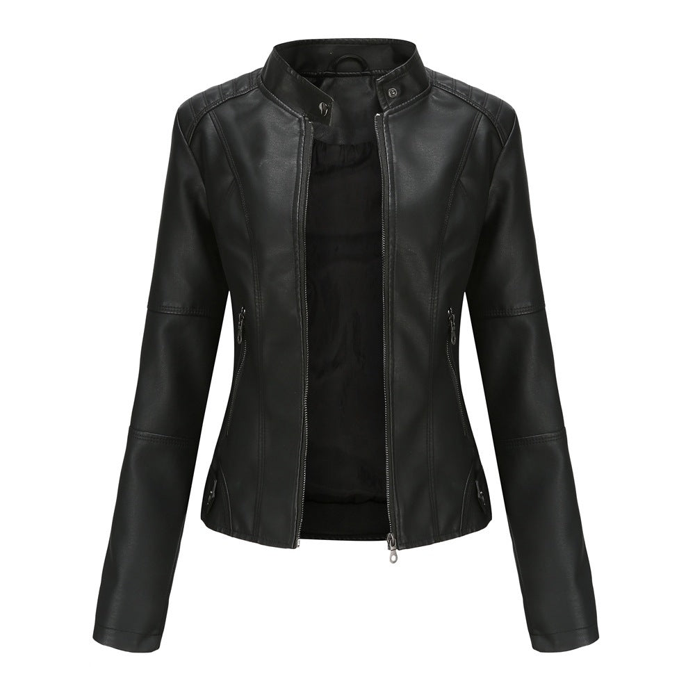 Moto-Jacke für Damen aus Kunstleder mit Reißverschluss vorne und Taschen - 7 - Jasminaboutique.com