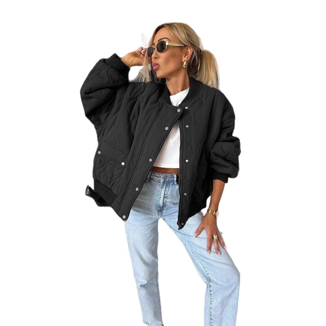 Gesteppte Bomberjacke für Damen – Lässiger Stil mit Druckknopfverschluss - 6 - Jasminaboutique.com