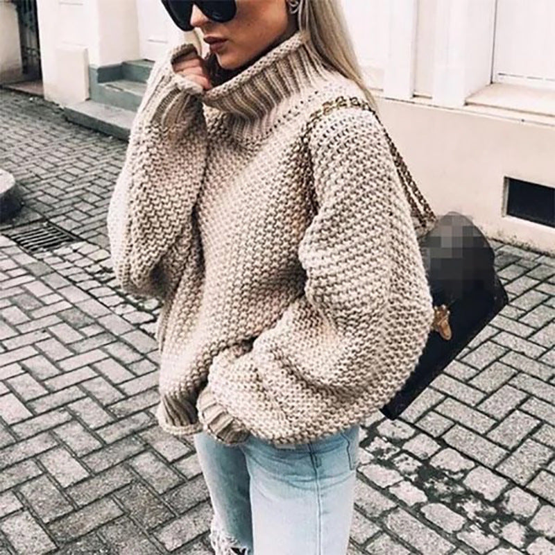 Pullover für Damen: Gemütlicher Rollkragenpullover mit gerippten Details - 10 - Jasminaboutique.com