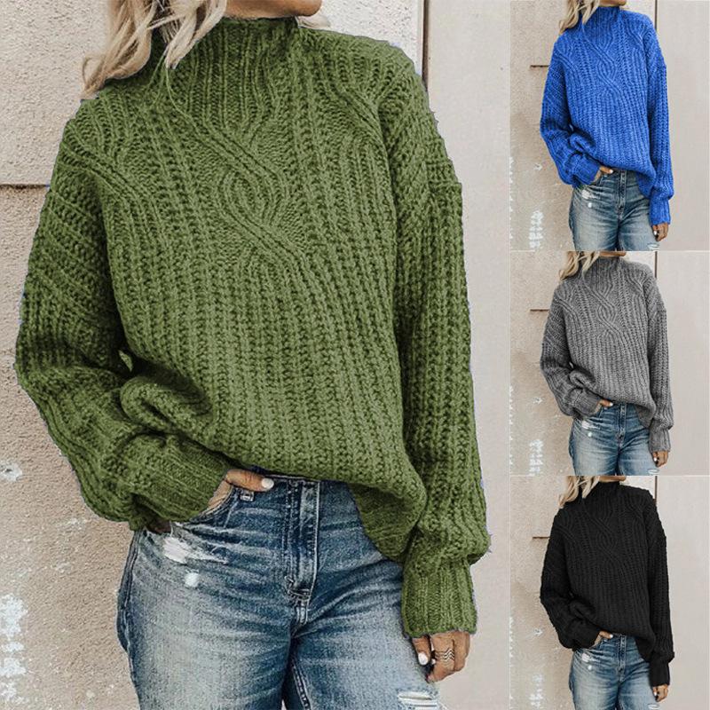 Damen-Rollkragenpullover mit Zopfmuster - 2 - Jasminaboutique.com