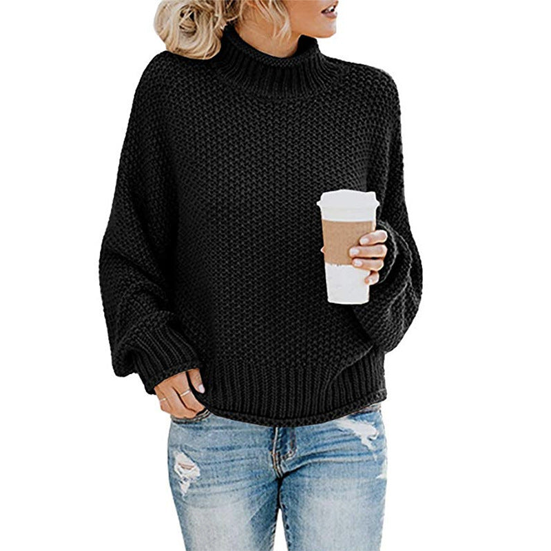 Pullover für Damen: Grobstrick-Rollkragenpullover mit lockerer Passform - 1 - Jasminaboutique.com