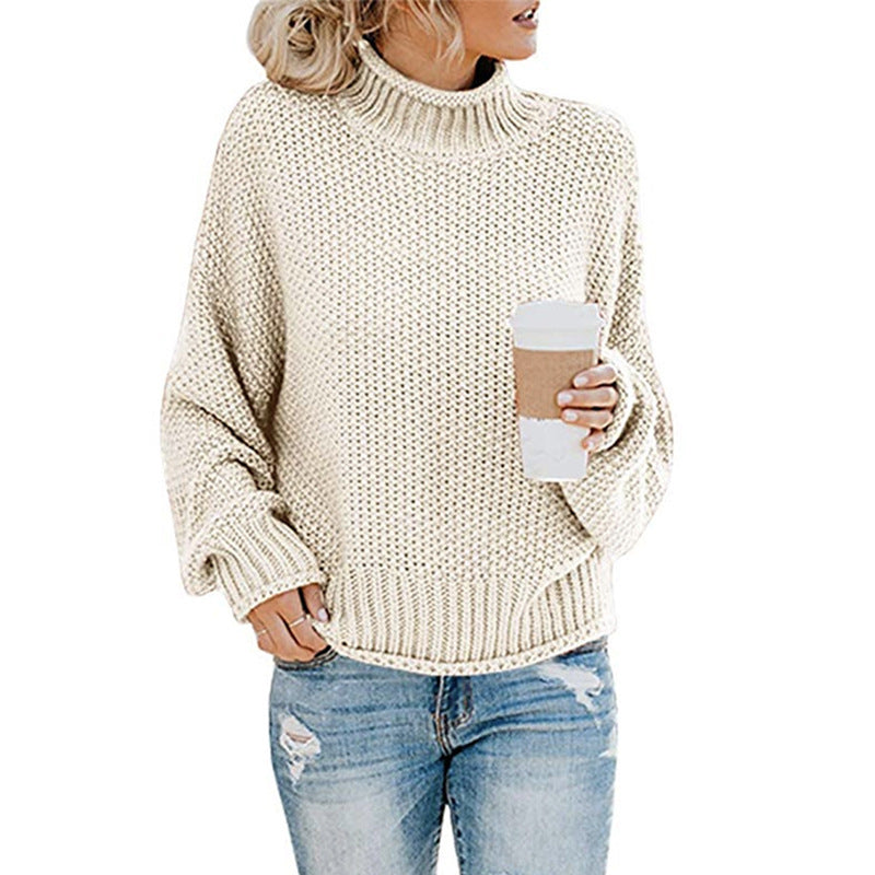 Pullover für Damen: Grobstrick-Rollkragenpullover mit lockerer Passform - 4 - Jasminaboutique.com