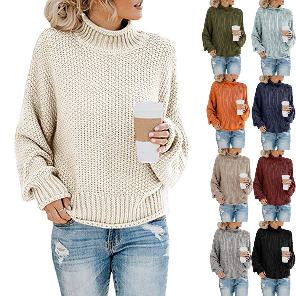 Pullover für Damen: Grobstrick-Rollkragenpullover mit lockerer Passform - 8 - Jasminaboutique.com