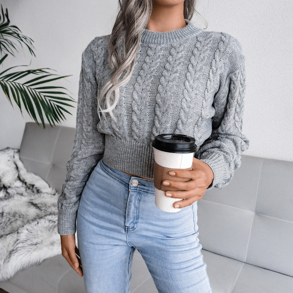Gestrickter, kurz geschnittener Pullover für Damen – Schmale Passform mit geripptem Saum - 1 - Jasminaboutique.com