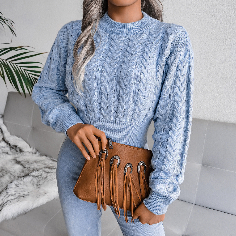 Gestrickter, kurz geschnittener Pullover für Damen – Schmale Passform mit geripptem Saum - 2 - Jasminaboutique.com
