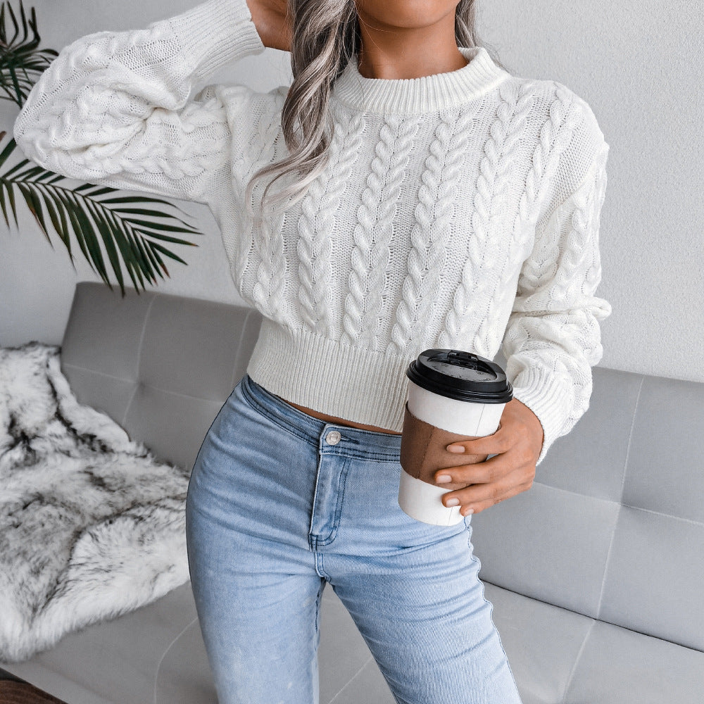 Gestrickter, kurz geschnittener Pullover für Damen – Schmale Passform mit geripptem Saum - 3 - Jasminaboutique.com