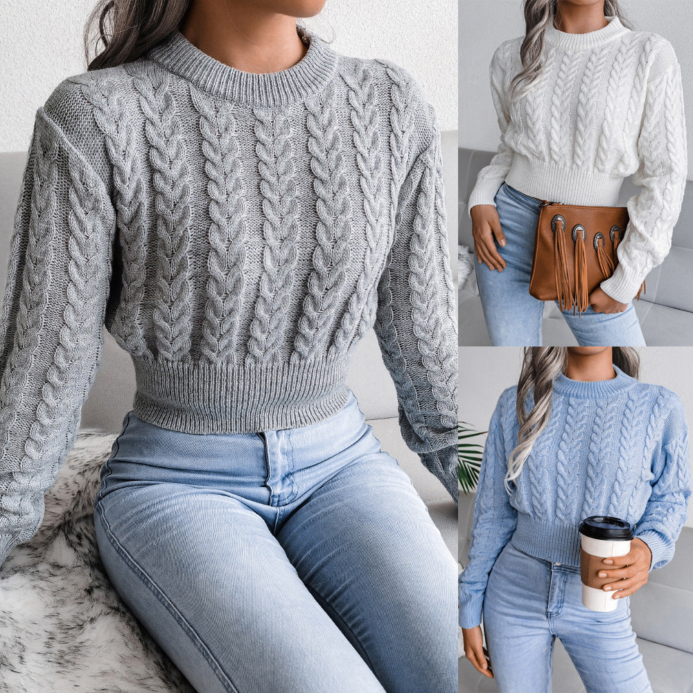 Gestrickter, kurz geschnittener Pullover für Damen – Schmale Passform mit geripptem Saum - 5 - Jasminaboutique.com