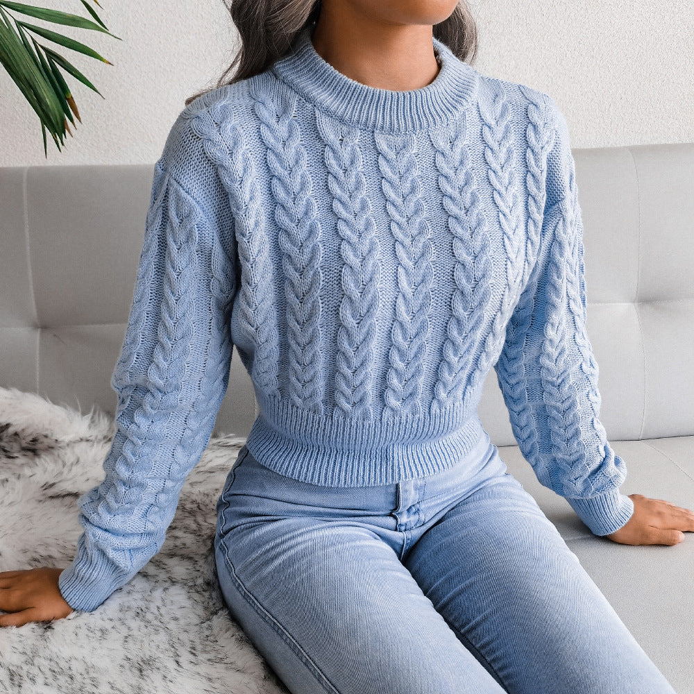 Gestrickter, kurz geschnittener Pullover für Damen – Schmale Passform mit geripptem Saum - 8 - Jasminaboutique.com