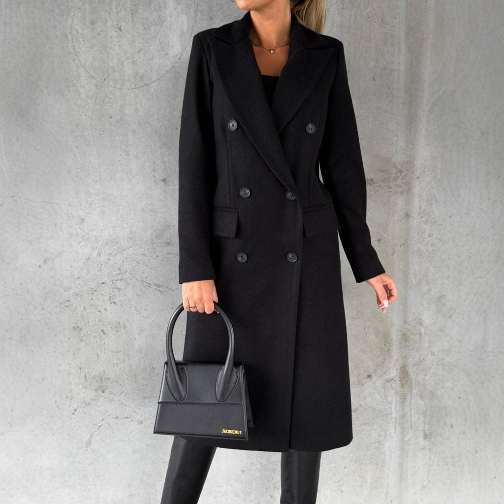 Zweireihiger Damenmantel mit Taschen und elegantem Schnitt - 3 - Jasminaboutique.com