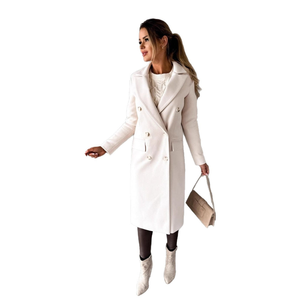 Zweireihiger Damenmantel mit Taschen und elegantem Schnitt - 6 - Jasminaboutique.com