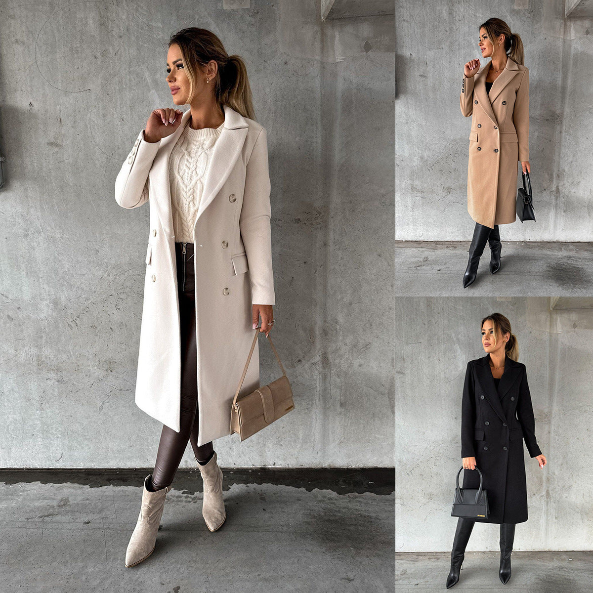 Zweireihiger Damenmantel mit Taschen und elegantem Schnitt - 7 - Jasminaboutique.com