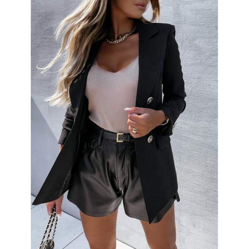 Zweireihiger Damenblazer in Hellblau mit eleganter Schnittführung - 6 - Jasminaboutique.com